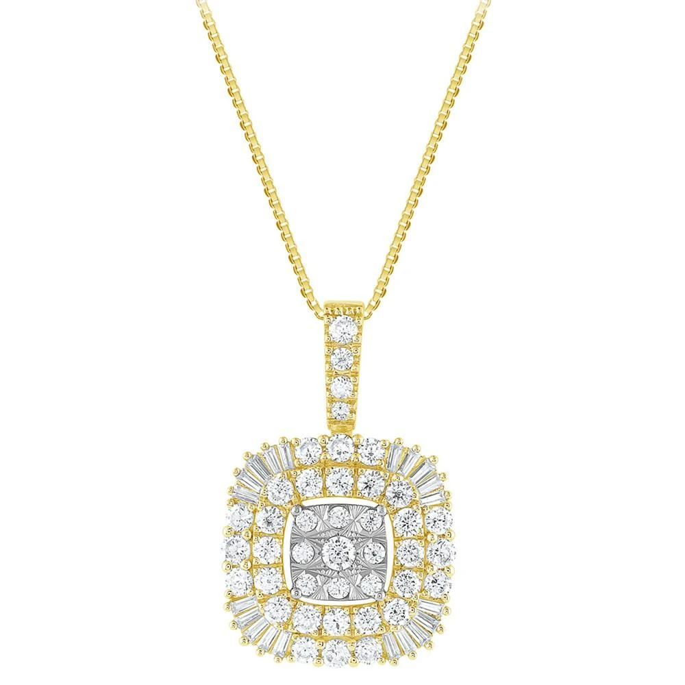 商品Macy's|Diamond Round & Baguette Cluster Pendant Necklace (2 ct. t.w.) in 14k Two-Tone Gold, 16" + 2" extender,价格¥27006,第1张图片