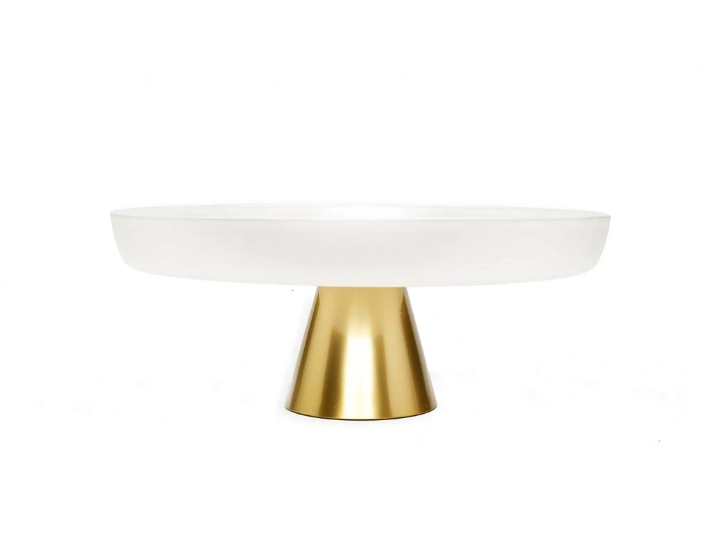 商品Classic Touch Decor|White Glass Cake Plate on Gold Stem,价格¥647,第1张图片