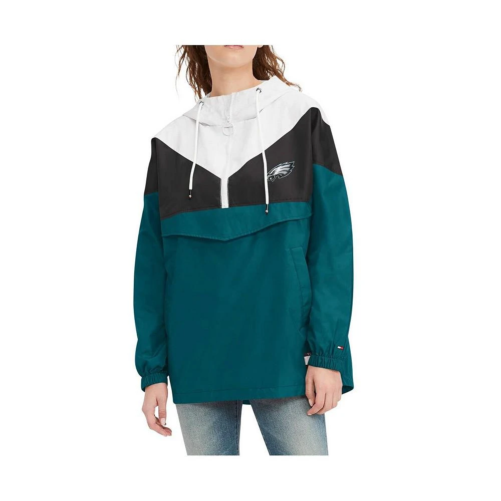 商品Tommy Hilfiger|Women's White, Black Philadelphia Eagles Staci Half-Zip Hoodie Windbreaker Jacket,价格¥728,第1张图片