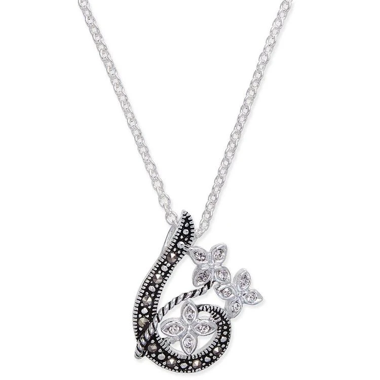 商品Macy's|Marcasite & Crystal Flower Swirl Pendant Necklace in Fine Silver-Plate,价格¥74,第1张图片