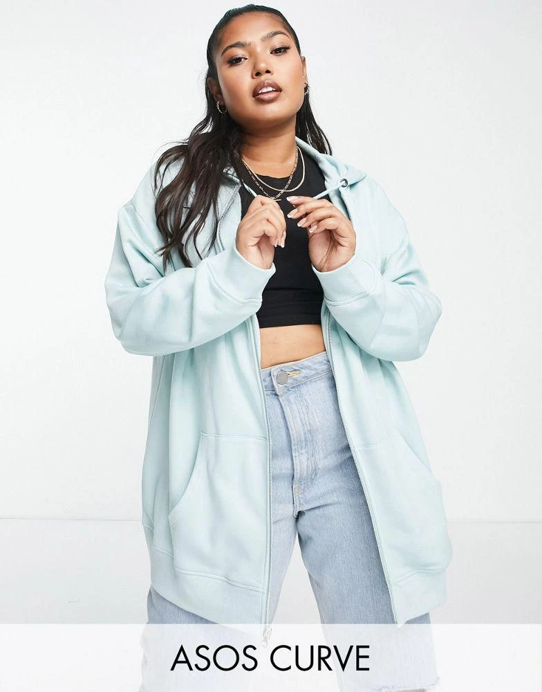 商品Echo Design|ASOS DESIGN Curve oversized zip through hoodie in blue,价格¥186,第1张图片