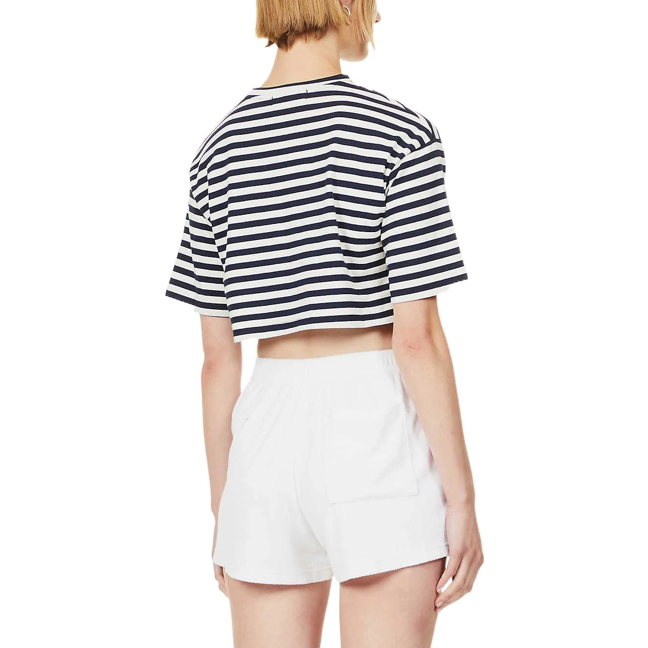 商品[国内直发] Miu Miu|SS23 条纹圆领套头短款短袖T恤 女款 黑色,价格¥3032,第5张图片详细描述