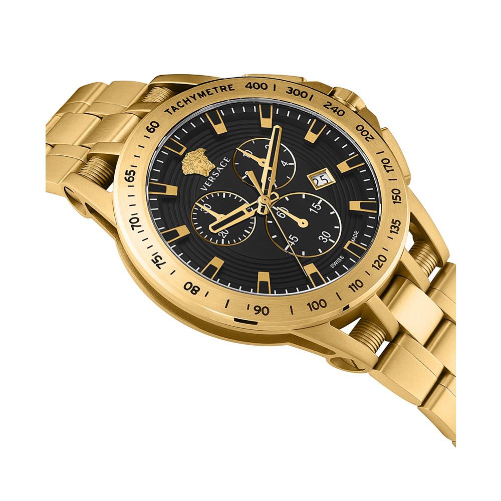 Men's Swiss Chronograph Sport Tech Gold Ion Plated Stainless Steel Bracelet Watch 45mm商品第3张图片规格展示