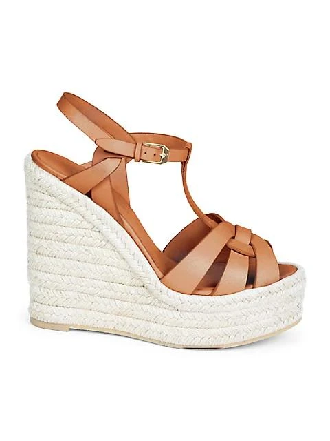 商品Yves Saint Laurent|Tribute Leather Espadrille Wedge Sandals,价格¥5232,第1张图片