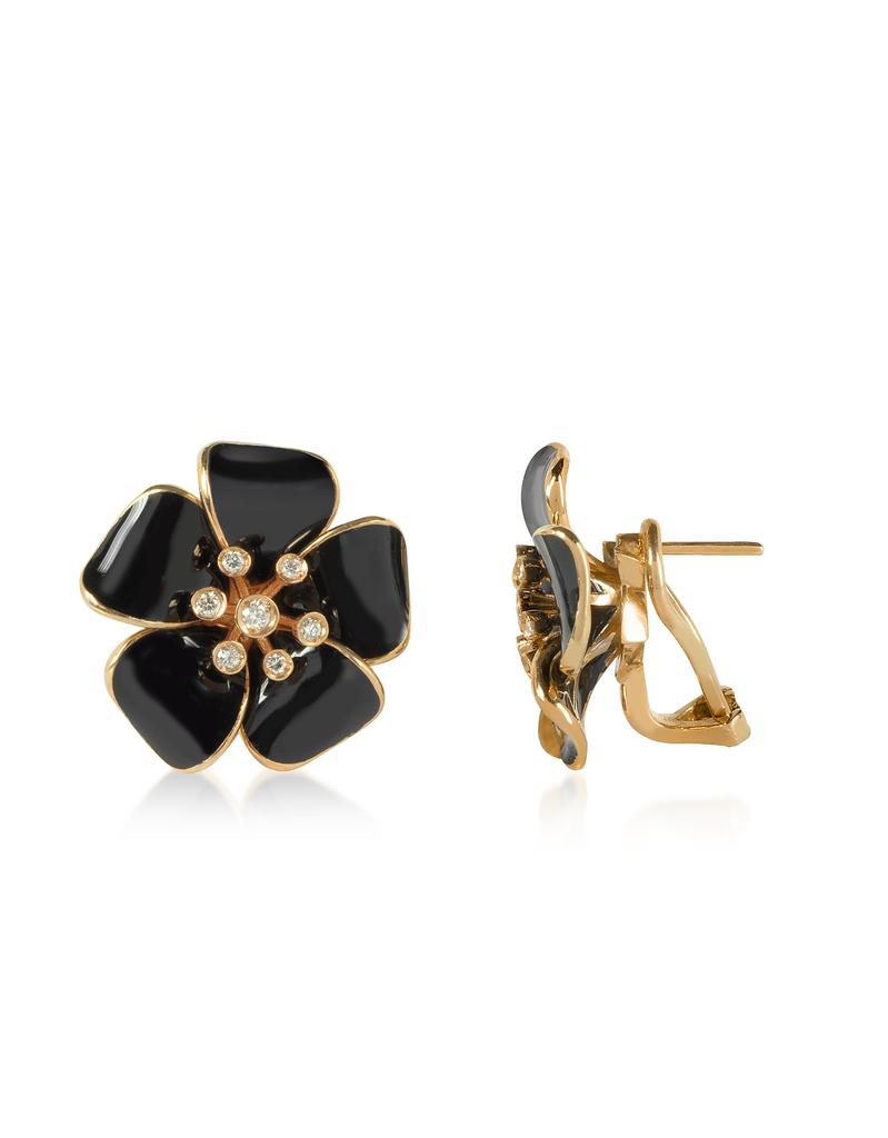 Rose Gold and Black Enamel Daisy Earrings商品第3张图片规格展示