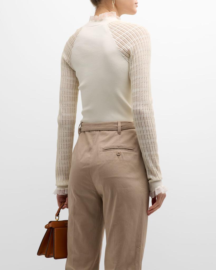 Micro-Ribbed Long-Sleeve Fitted Sweater商品第5张图片规格展示