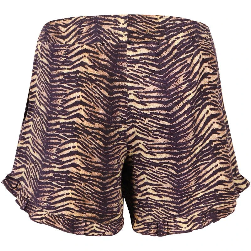 商品Munster|Tiger print ruffled drawstring shorts in brown and black,价格¥537,第2张图片详细描述