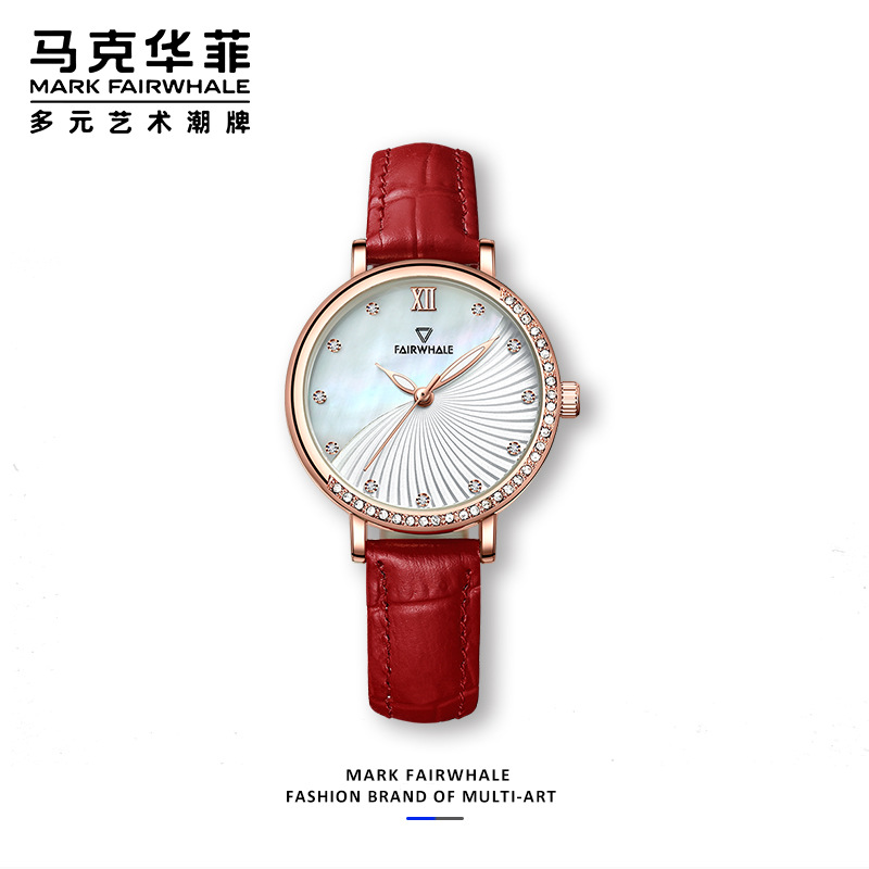 马克华菲品牌手表镶钻贝母表盘时尚女士石英表商品第1张图片规格展示