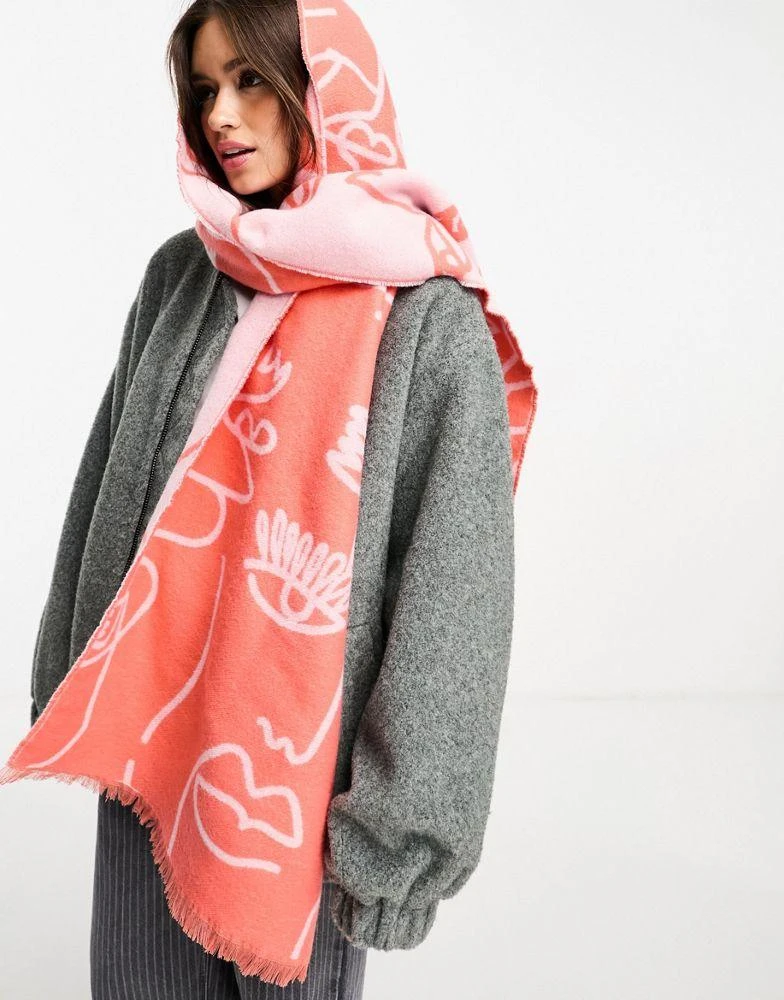 商品ASOS|ASOS DESIGN face jacquard print blanket scarf in red and pink,价格¥186,第1张图片