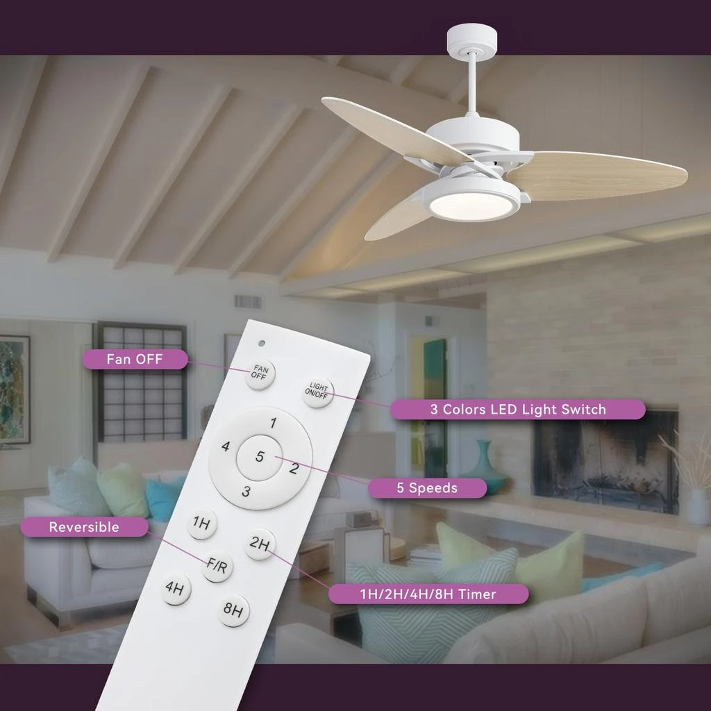 商品Simplie Fun|52 In Light wood Ceiling Fan Lighting,价格¥838,第3张图片详细描述