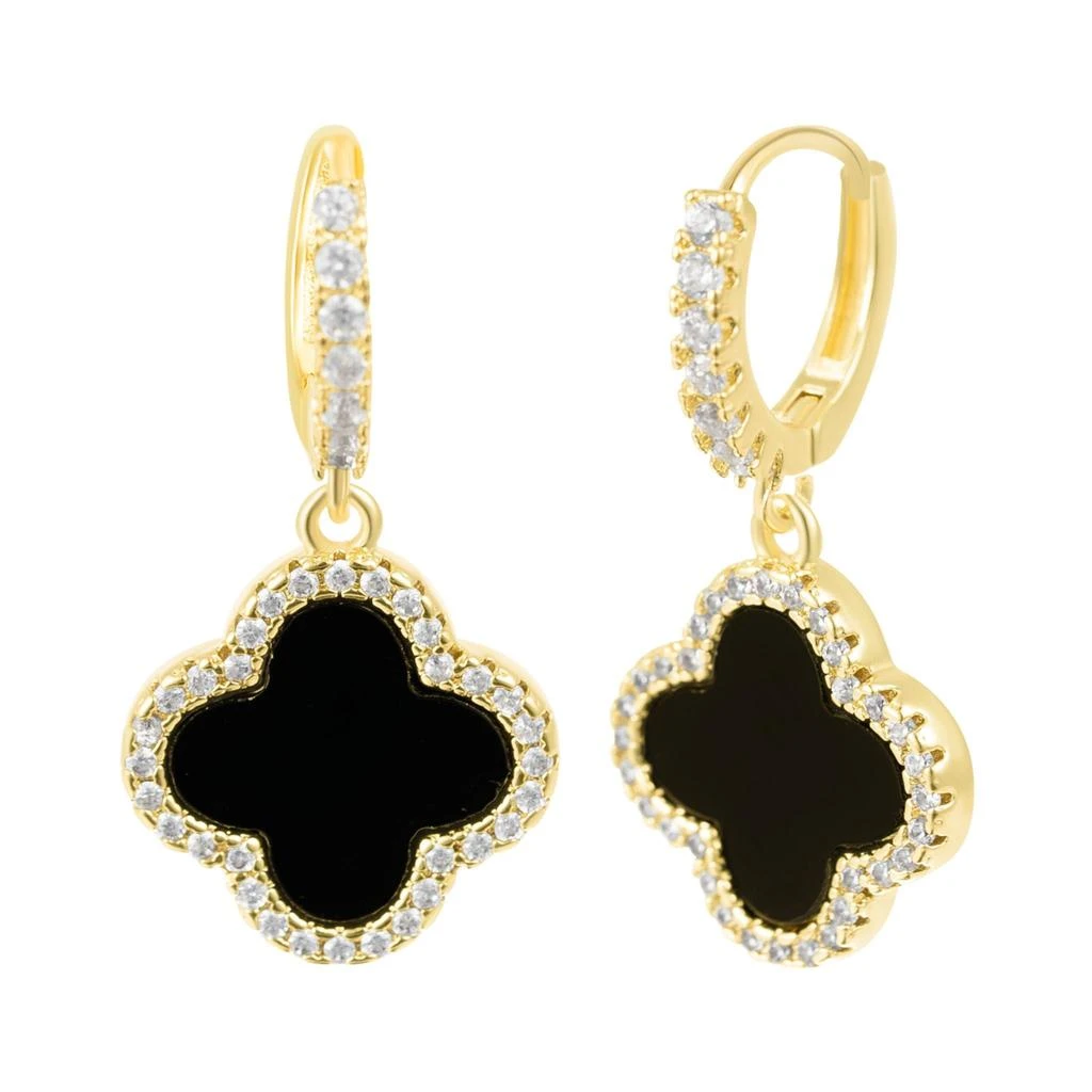 商品ADORNIA|14k Gold Plated Crystal Halo Black Clover Dangle Huggie Earrings,价格¥159,第1张图片