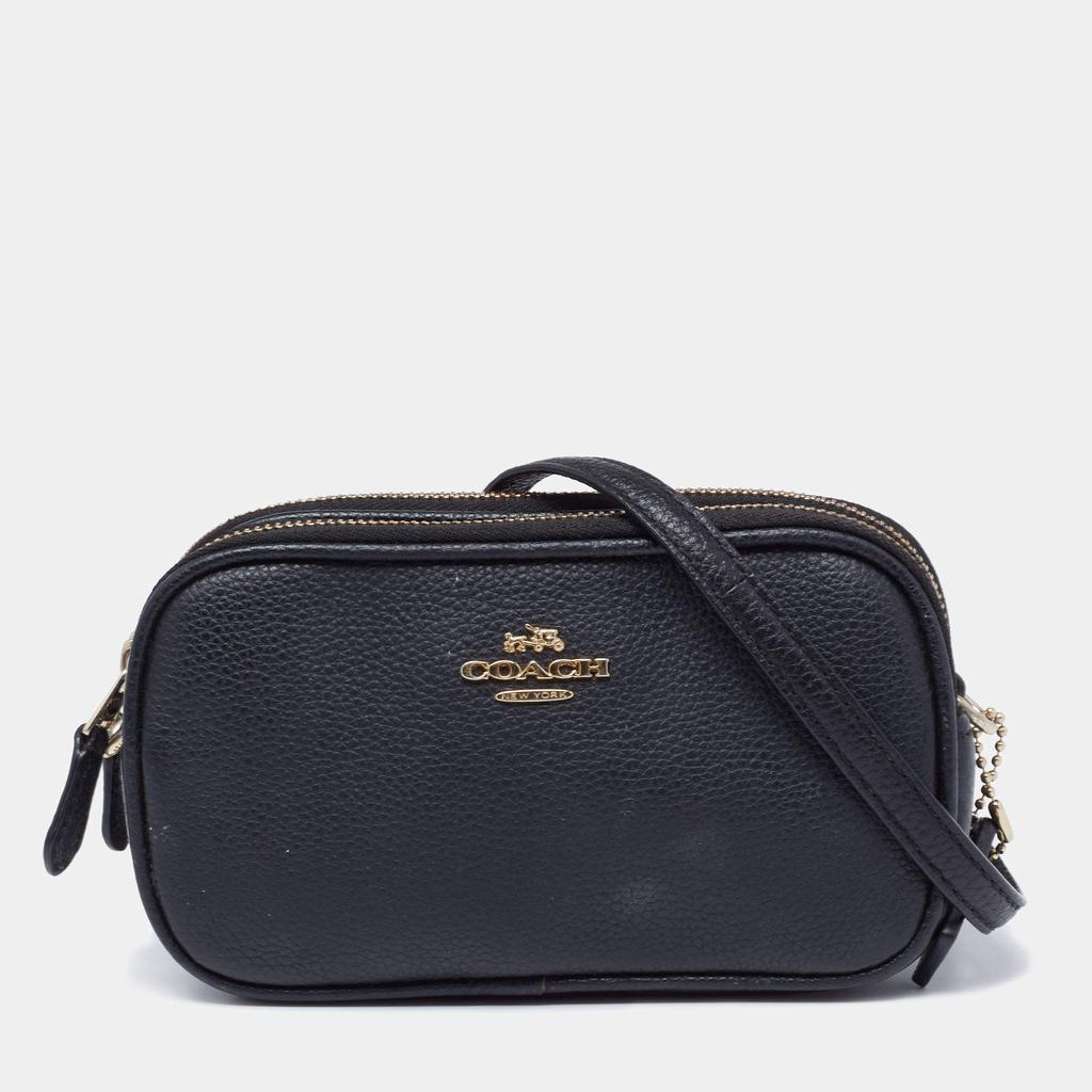 商品[二手商品] Coach|Coach Black Leather Double Zip Camera Crossbody Bag,价格¥1043,第1张图片