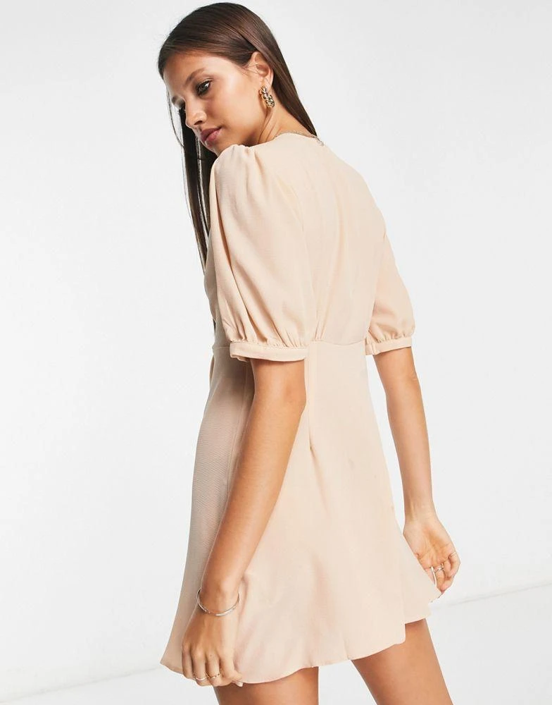 商品ASOS|ASOS DESIGN tie front button through mini dress in stone,价格¥60,第2张图片详细描述