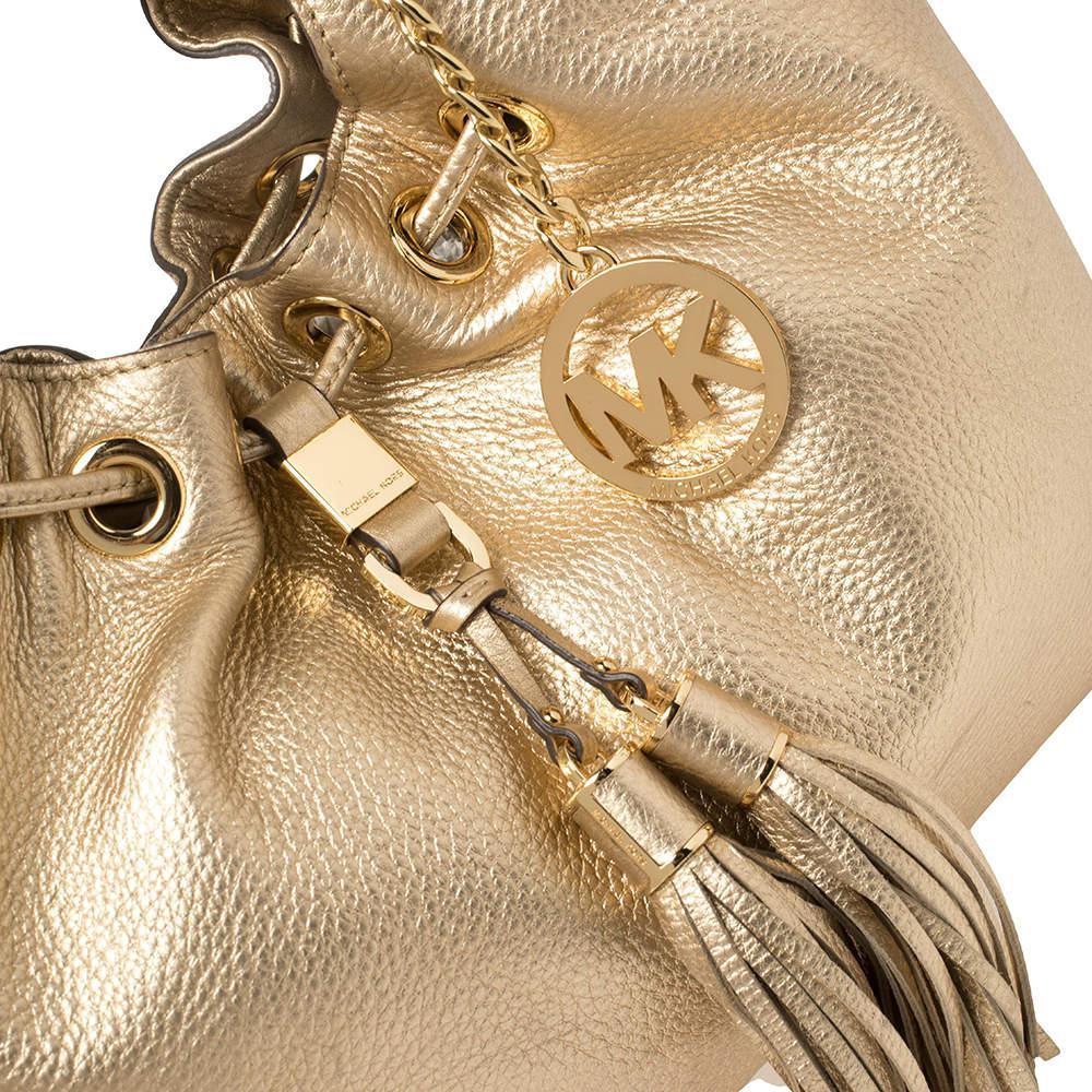 商品[二手商品] Michael Kors|MICHAEL Michael Kors Gold Leather Camden Drawstring Hobo,价格¥1115,第7张图片详细描述