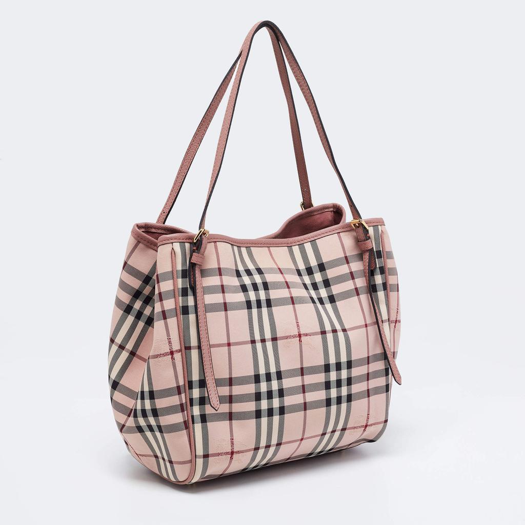 商品[二手商品] Burberry|Burberry Dusty Pink Horseferry Check Canvas and Leather Small Canterbury Tote,价格¥3385,第5张图片详细描述