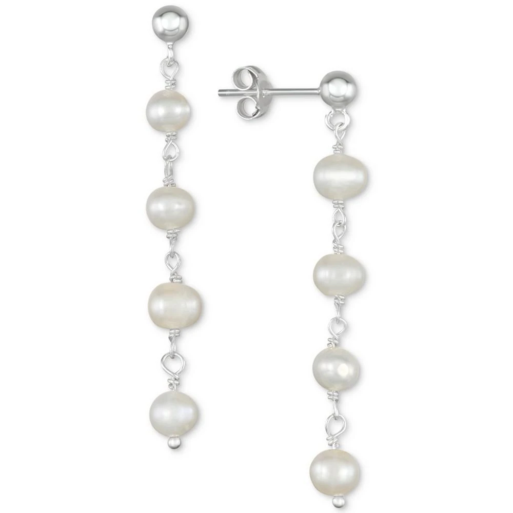 商品Macy's|Cultured Freshwater Pearl (5-5-1/2mm) Chain Drop Earrings in Sterling Silver,价格¥149,第2张图片详细描述