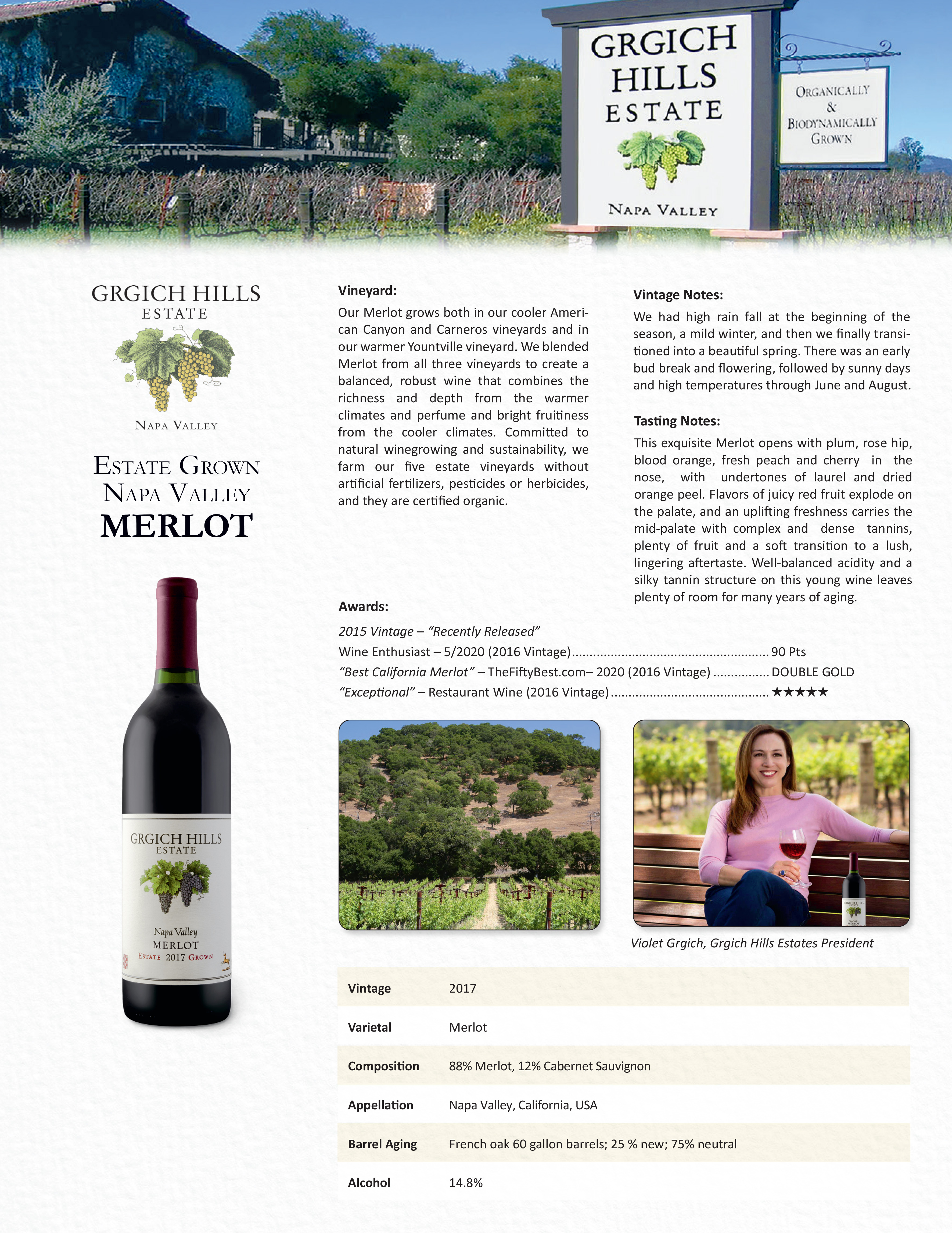 古力奇山庄纳帕梅洛干红葡萄酒 2017 | Grigich Hills Merlot 2017 (Napa Valley, CA) 商品第3张图片规格展示