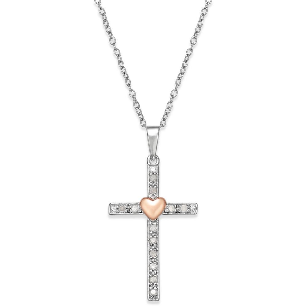 Diamond Two-Tone Cross Pendant Necklace (1/10 ct. t.w.) in Sterling Silver with 18k Rose Gold-Plated Sterling Silver Accent商品第1张图片规格展示