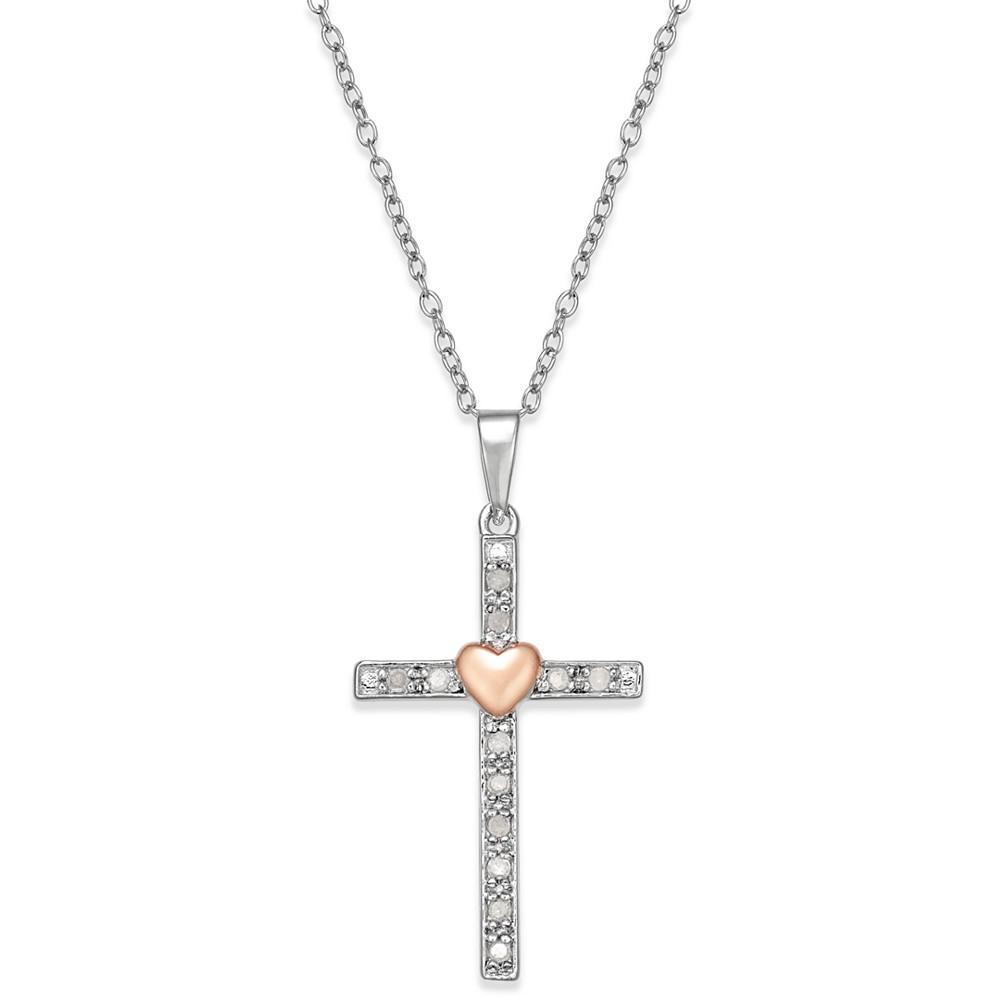商品Macy's|Diamond Two-Tone Cross Pendant Necklace (1/10 ct. t.w.) in Sterling Silver with 18k Rose Gold-Plated Sterling Silver Accent,价格¥748,第1张图片