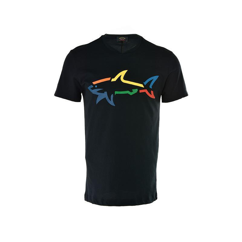 商品Paul & Shark|PAUL&SHARK 男士深蓝色棉质彩色鲨鱼徽标印花圆领短袖T恤 E18P1122SF-013,价格¥851,第1张图片
