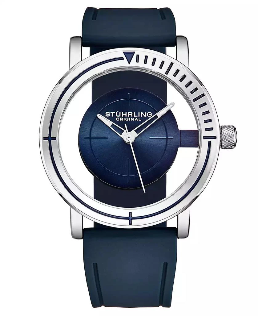 商品Stuhrling|Men's Blue Rubber Silicone Strap Watch 42mm,价格¥778,第1张图片