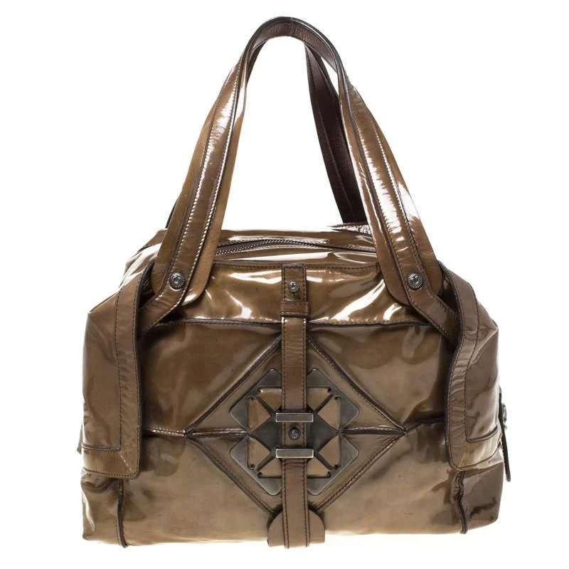 商品[二手商品] Salvatore Ferragamo|Salvatore Ferragamo Olive Green Patent Leather Satchel,价格¥928,第4张图片详细描述