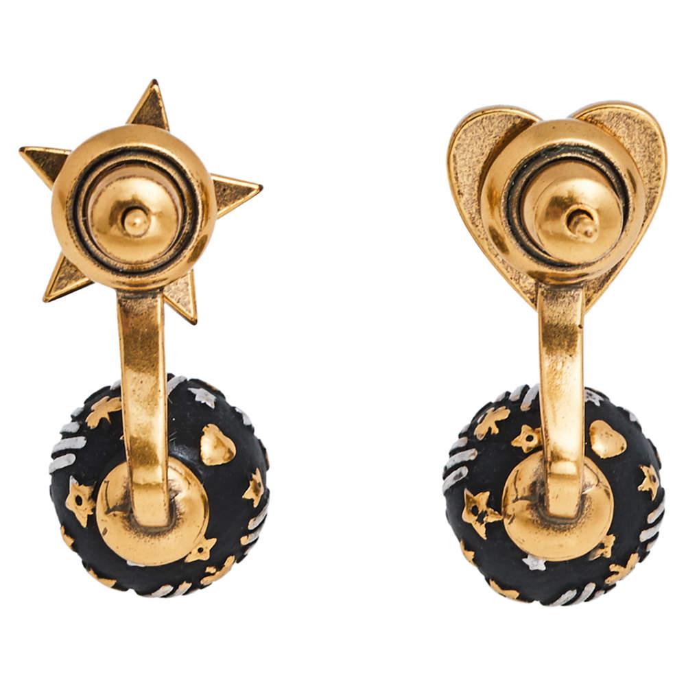 Dior Aged Gold Tone Heart & Star Drop Earrings商品第3张图片规格展示