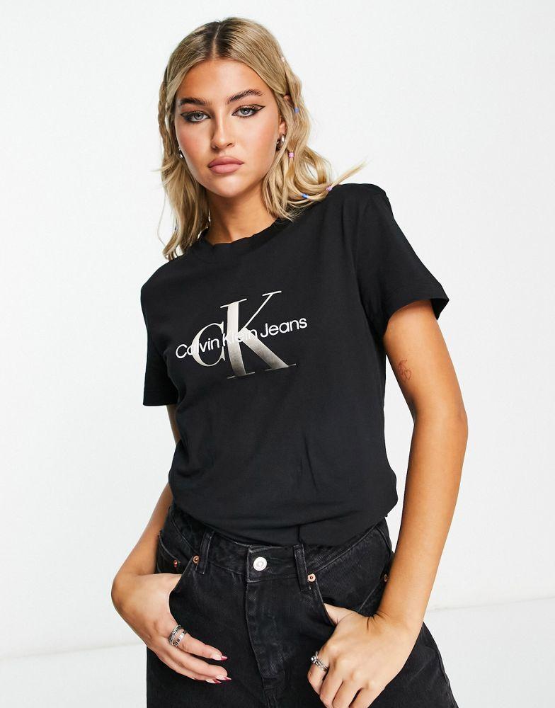 Calvin Klein Jeans gradient monologo t-shirt in black商品第1张图片规格展示