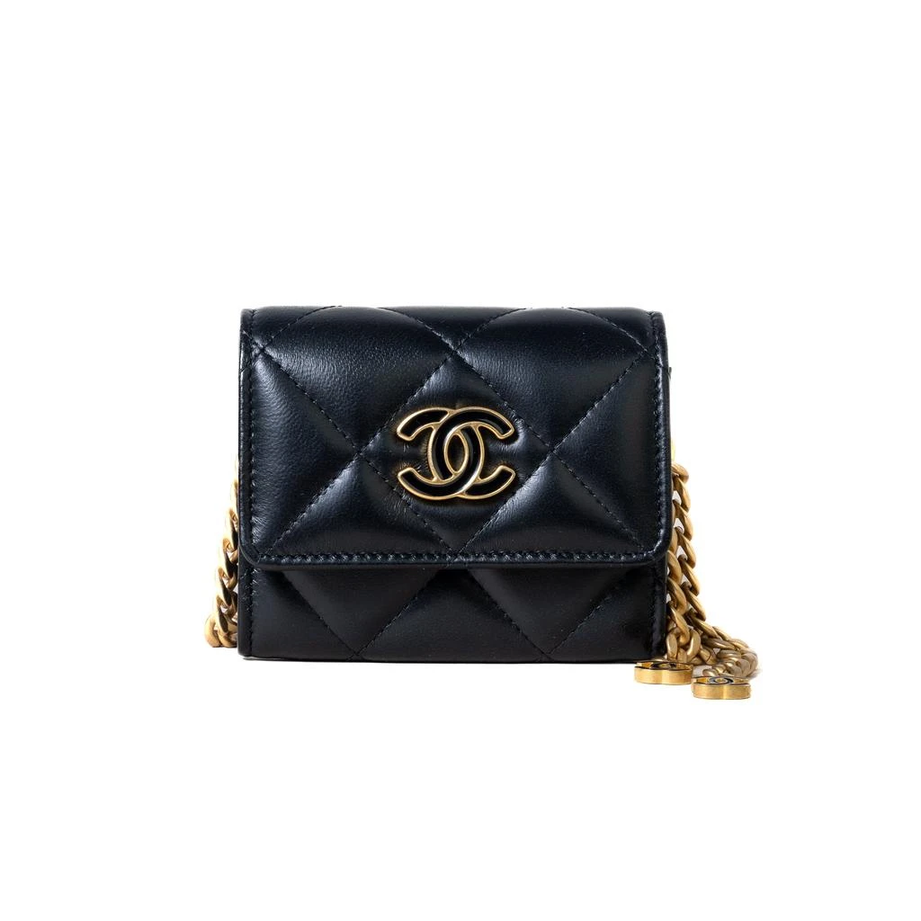商品Chanel|Chanel Cluth With Chain Gold Tone Metal Lambskin Black,价格¥20726,第1张图片