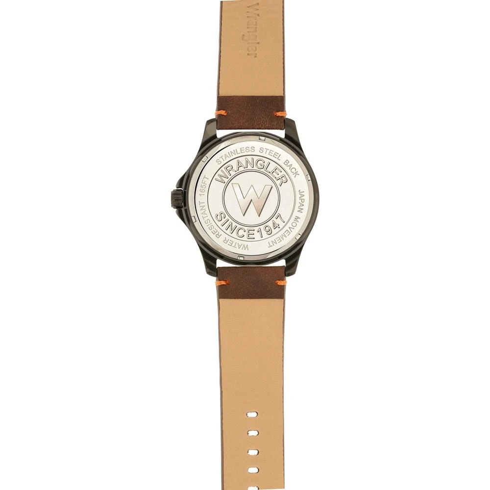 商品Wrangler|Men's Watch, 48MM IP Black Case, Brown Zoned Dial with White Markers and Crescent Cutout Date Function, Brown Strap with Red Accent Stitch Analog, Red Second Hand,价格¥452,第4张图片详细描述