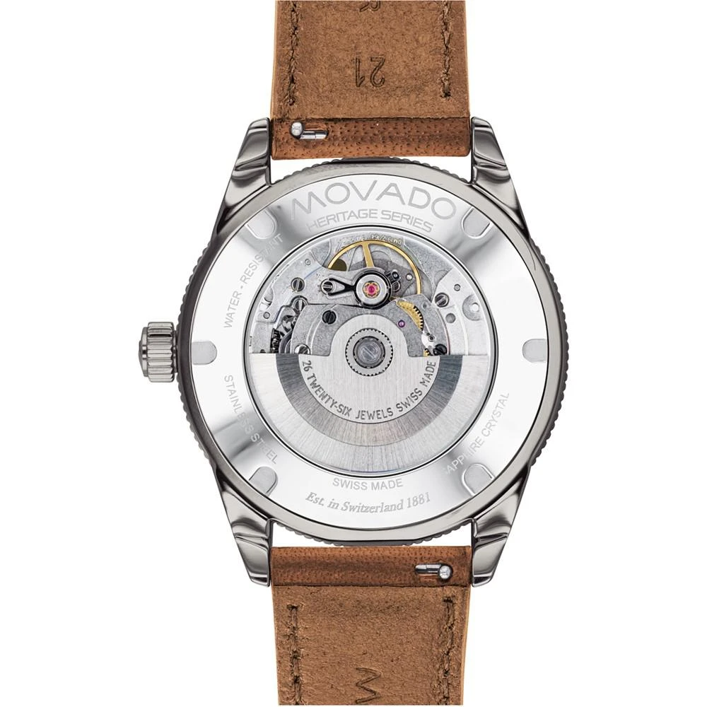 商品Movado|Men's Swiss Automatic Heritage Calendoplan Brown Leather Strap Watch 43mm,价格¥8223,第3张图片详细描述