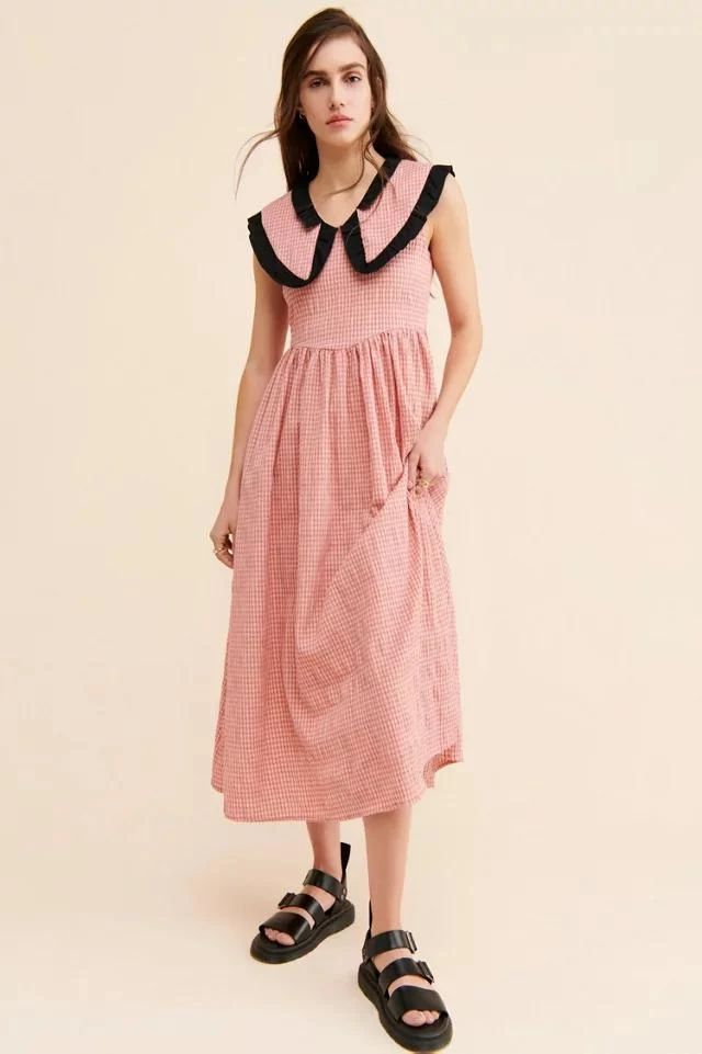 商品Ghospell|Ghospell Lease Gingham Midi Dress,价格¥301,第4张图片详细描述