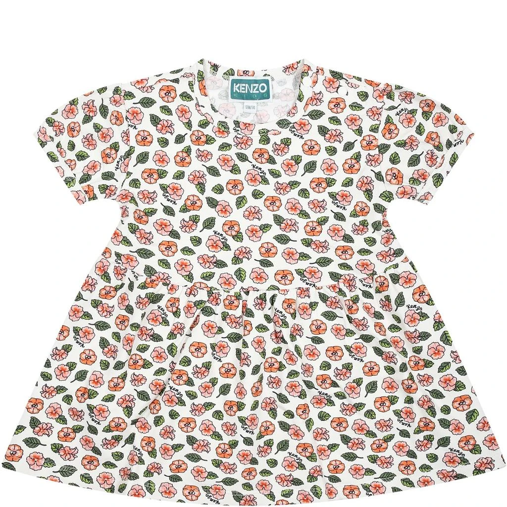 商品Kenzo|White Dress For Baby With Floral Print,价格¥1190,第1张图片