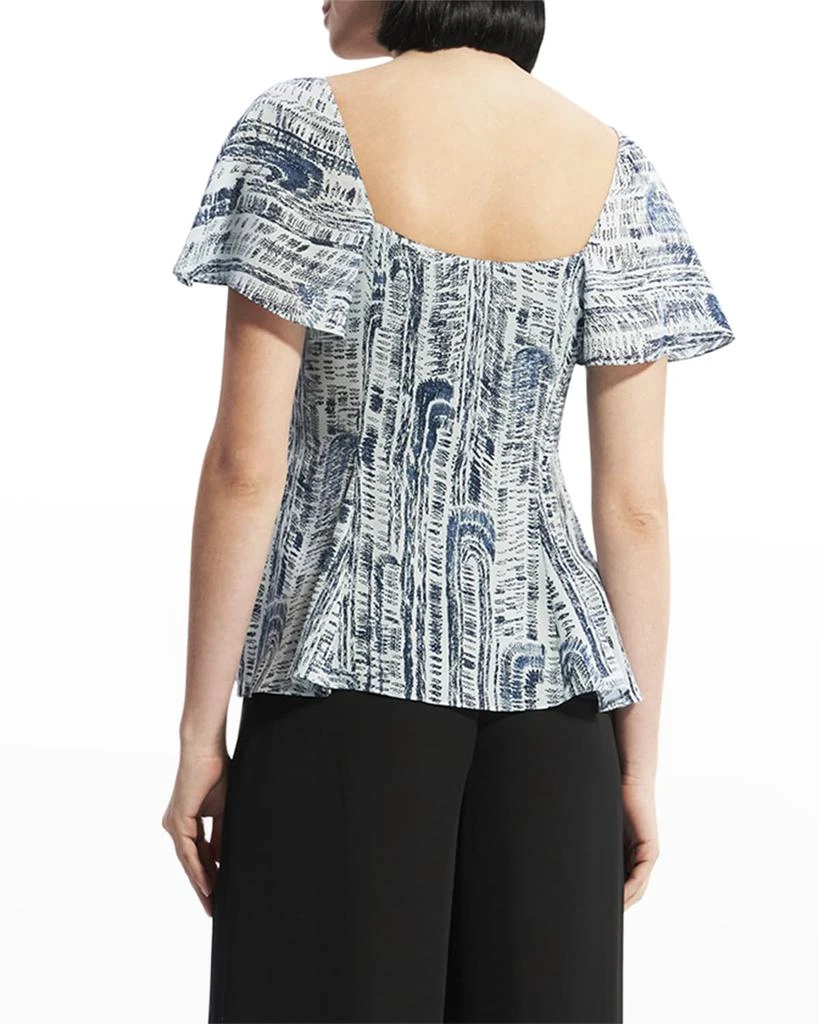 商品Theory|Short-Sleeve Godet Printed Silk Top,价格¥828,第4张图片详细描述