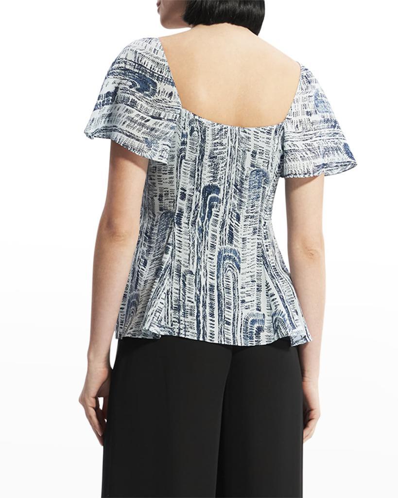 商品Theory|Short-Sleeve Godet Printed Silk Top,价格¥984,第6张图片详细描述