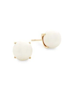 商品BELPEARL|14K Yellow Gold & 9MM White Semi Round Cultured Freshwater Pearl Stud Earrings,价格¥2680,第1张图片