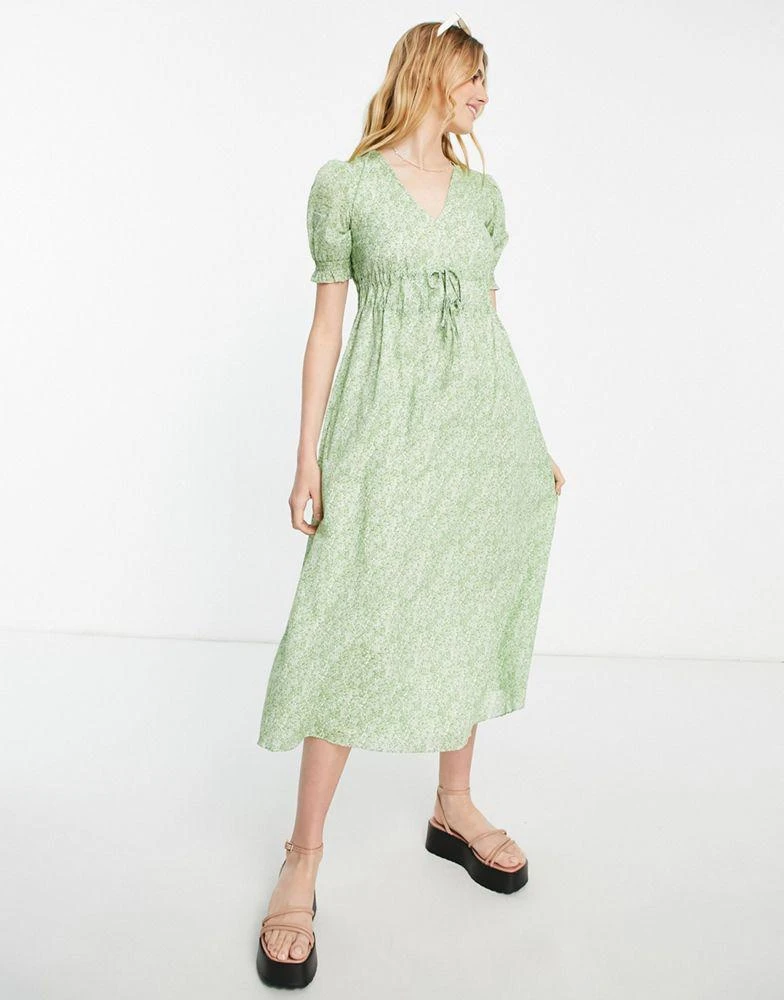 商品& Other Stories|& Other Stories midi dress with drawstring waist and puff sleeves in pretty floral,价格¥503,第1张图片