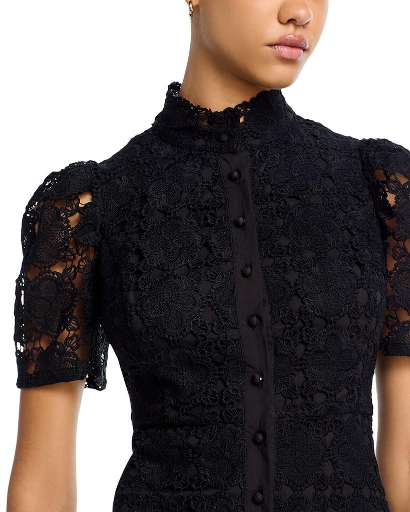 Aqua Floral Lace Mock Neck Mini Dress -Exclusive - Black - S Aqua Floral Lace Mock Neck Mini Dress -Exclusive - Black - S