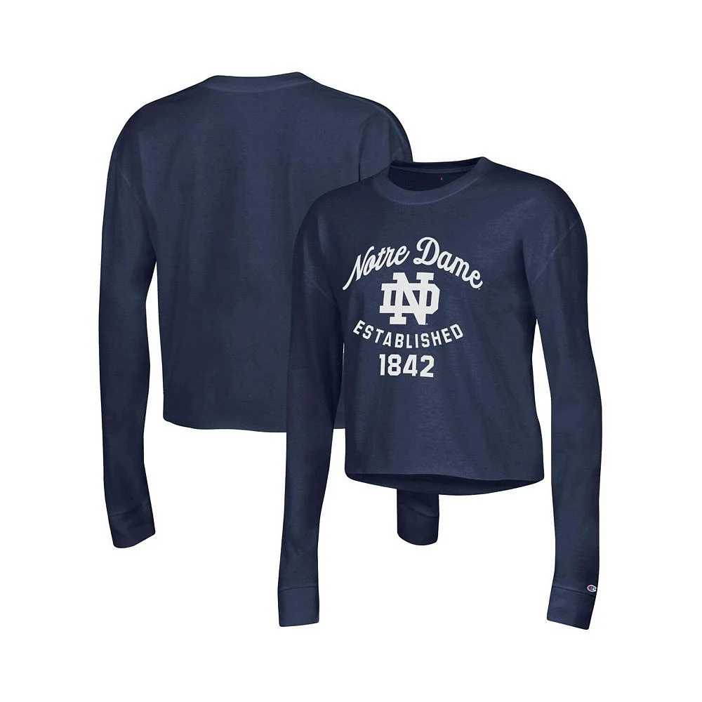 商品CHAMPION|Women's Navy Notre Dame Fighting Irish Boyfriend Cropped Long Sleeve T-shirt,价格¥262,第1张图片