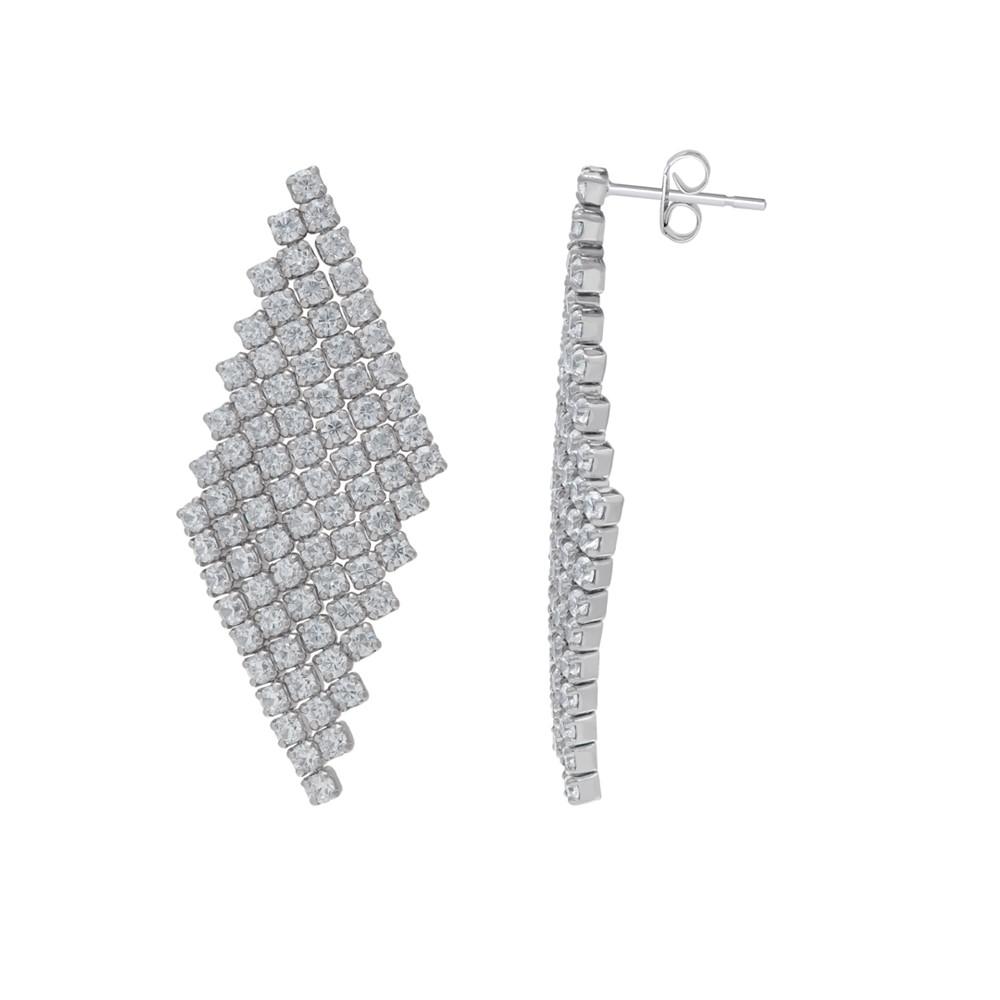 Fine Silver Plated Cubic Zirconia Dangling Diamond-Shaped Post Earrings商品第2张图片规格展示