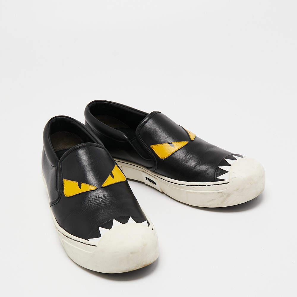 Fendi Black Leather Monster Slip On Sneakers Size 38.5商品第4张图片规格展示