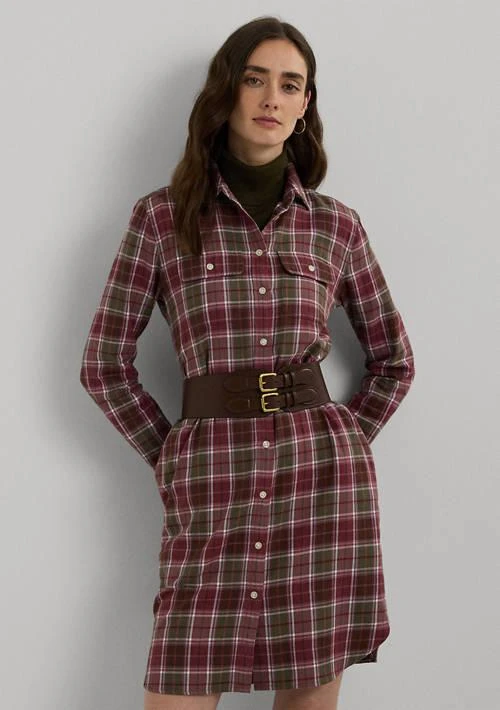 商品Ralph Lauren|Women's Checked Plaid Belted Cotton Shirtdress,价格¥553,第4张图片详细描述