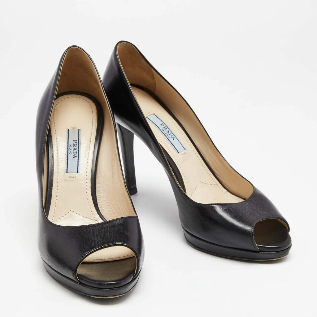 商品[二手商品] Prada|Prada Black Leather Peep Toe Pumps Size 37,价格¥1060,第4张图片详细描述