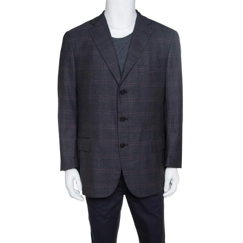 商品[二手商品] Zegna|Ermenegildo Zegna Dark Grey Tartan Plaid Wool Blazer XXL,价格¥1029,第1张图片
