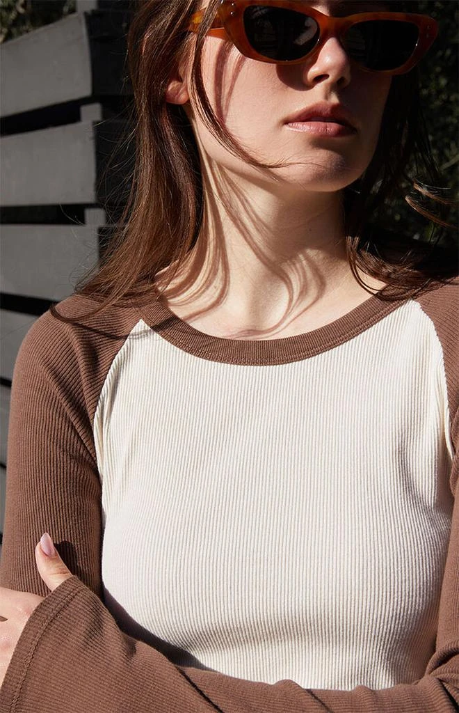 Brown & White Bella Long Sleeve Colorblock Top 商品