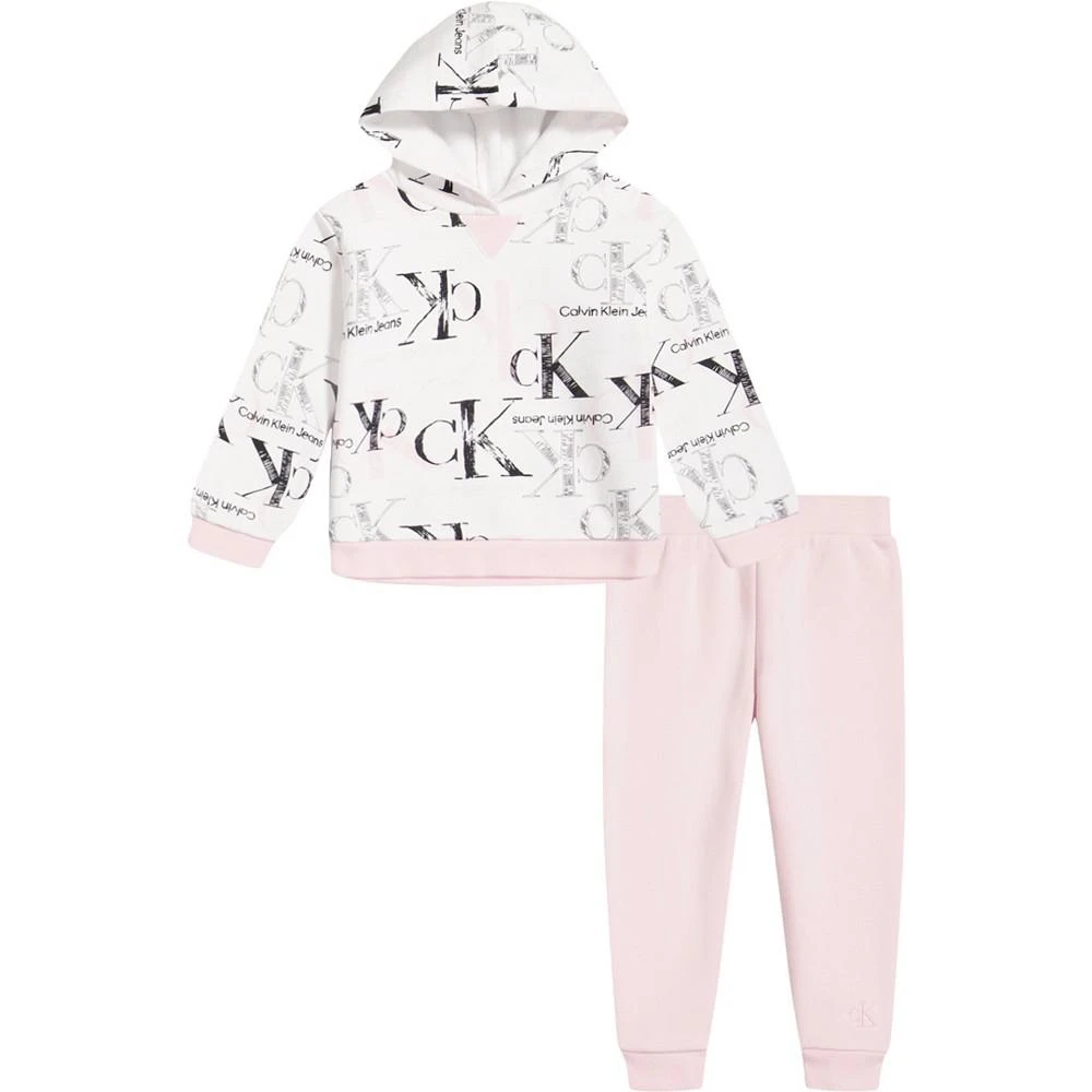 商品Calvin Klein|Baby Girls Fleece Monogram-Print Hoodie and Joggers, 2-Piece Set,价格¥247,第1张图片