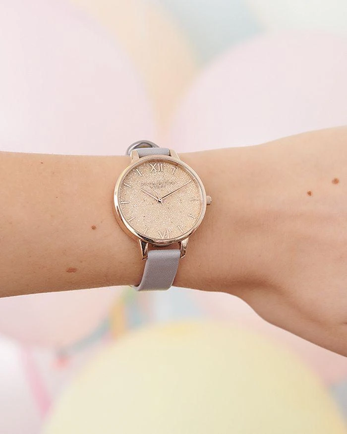 Glitter Dial Gray Lilac Leather Strap Watch, 34mm 商品