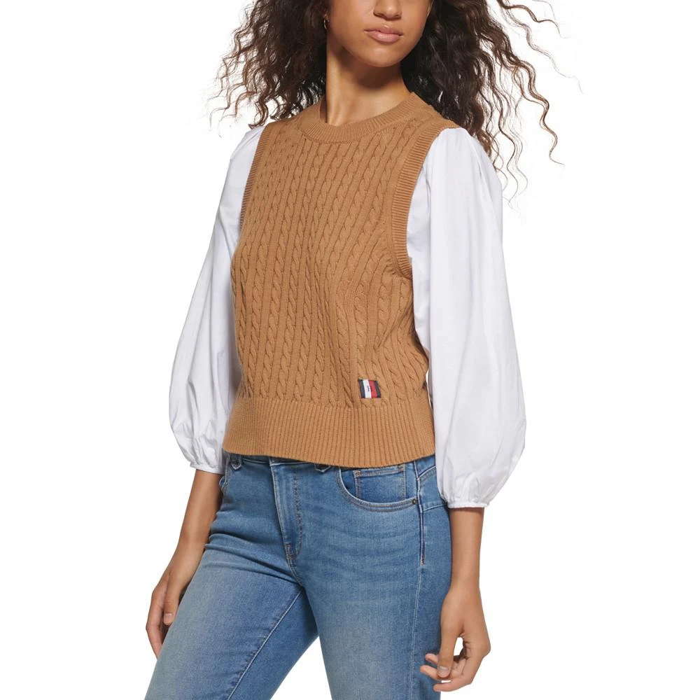 商品Tommy Hilfiger|Women's Cable-Knit Vest with Puffed Sleeves Top,价格¥200,第1张图片