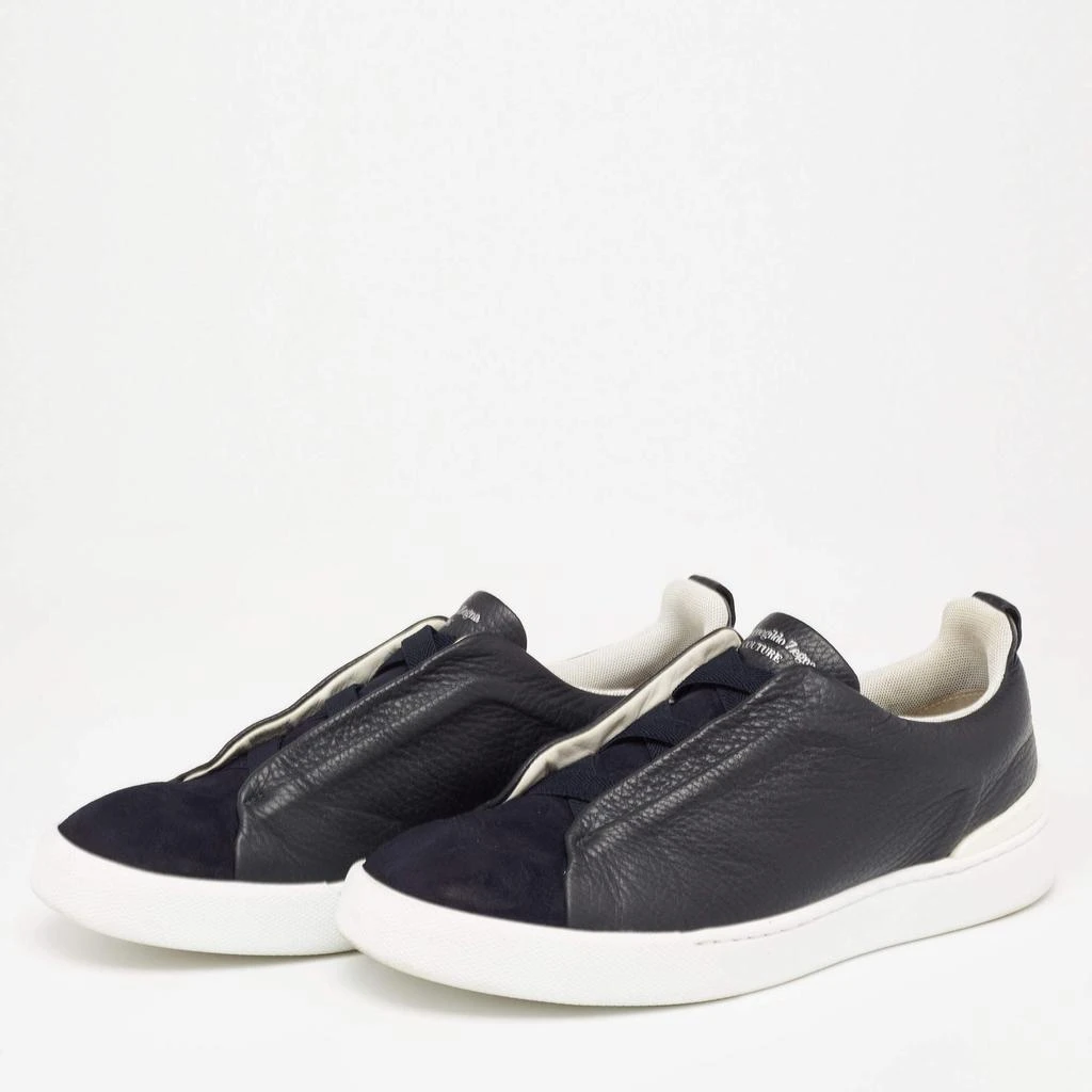 商品[二手商品] Zegna|Ermenegildo Zegna Black/Navy Blue Leather and Suede Triple Stitch Slip-On Sneakers Size 40,价格¥2512,第2张图片详细描述