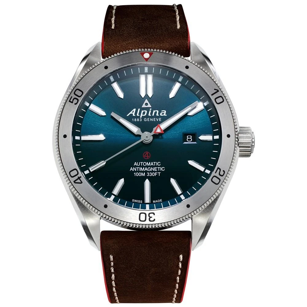 商品Alpina|Men's Swiss Automatic Alpiner 4 Brown Leather Strap Watch 44mm,价格¥11172,第1张图片